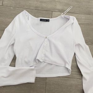 White cropped button long sleeve